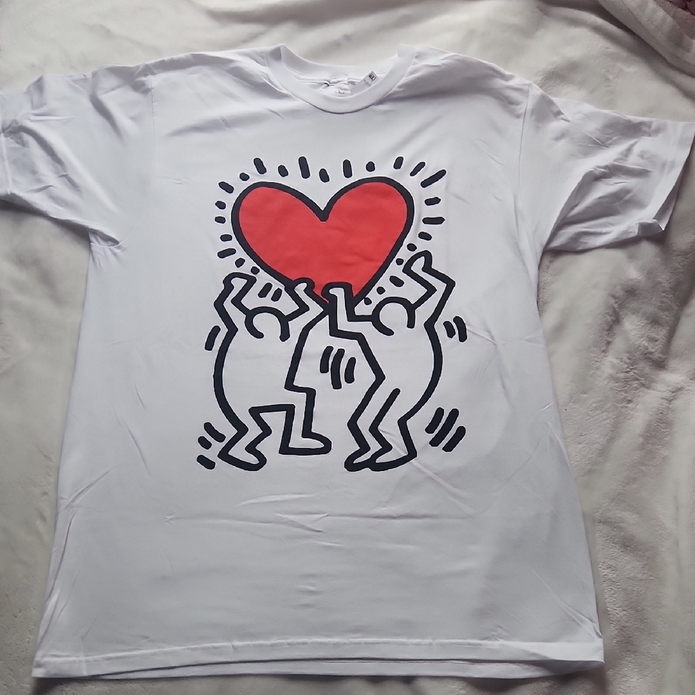 Men's Keith Haring, Ripple Junction, Valentines Casual, White T-Shirt Sz L